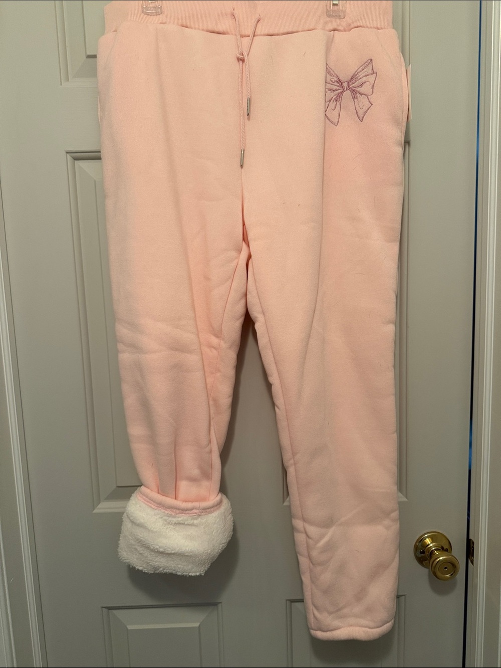 Light Pink Fleece Joggers with Bow Accent